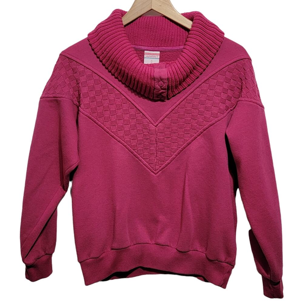 VTG Lady Foot Locker Cowl Neck Snap Button Retro Sweatshirt Size Medium 90s 80s